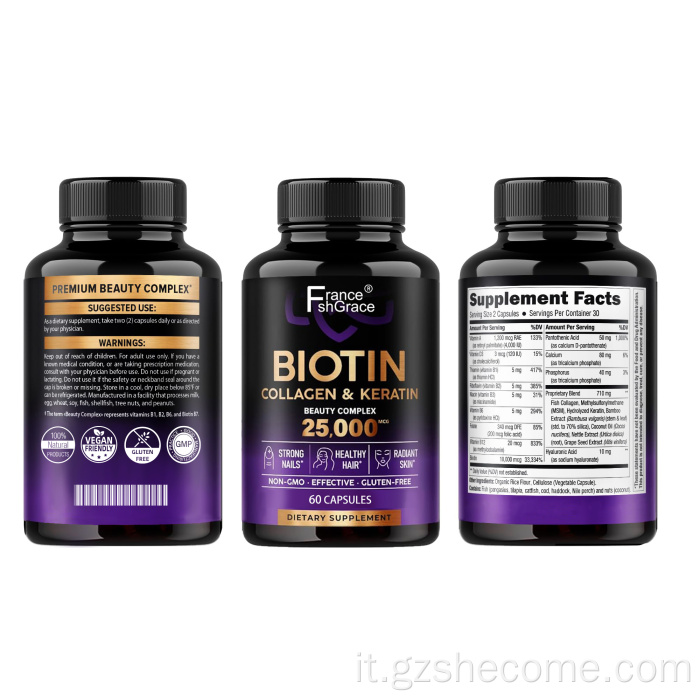 Biotina Collagene Keratina Crescita dei capelli Supporto per le unghie della pelle